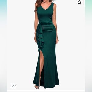 Dark jade green long dress